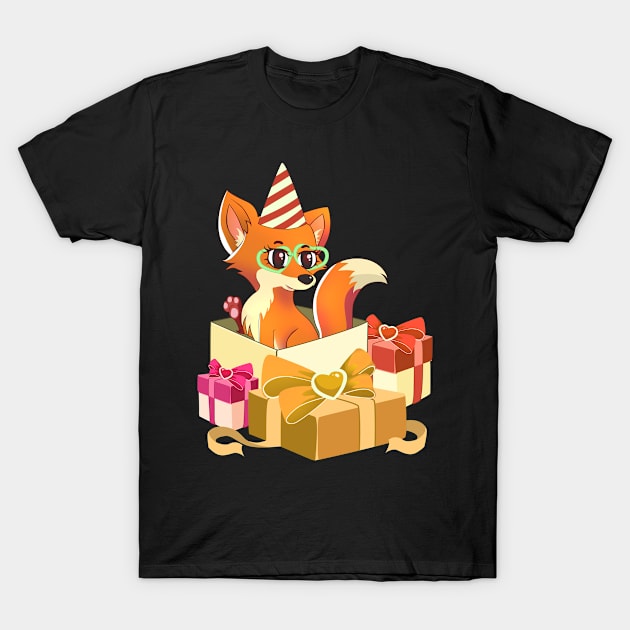 Party Hat Cute Fox Birthday T-Shirt by TheBeardComic